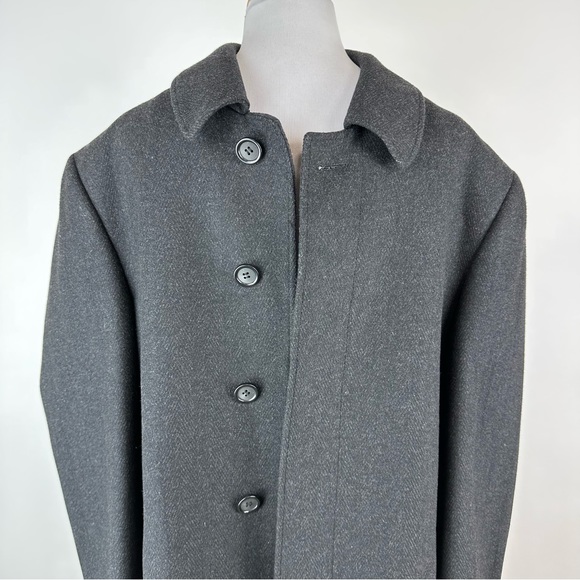 Chaps Wool Blend Charcoal Gray Herringbone Over Coat Size 42 Regular - Picture 2 of 10